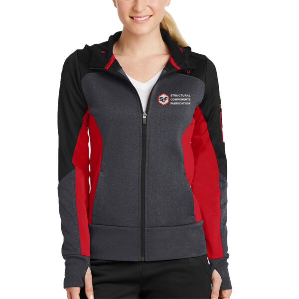 Sport-Tek® Ladies Tech Fleece Colorblock Full-Zip Hooded Jacket - Embroidered Logo Sport-Tek® Ladies Tech Fleece Colorblock Full-Zip Hooded Jacket - Embroidered Logo Thumbnail