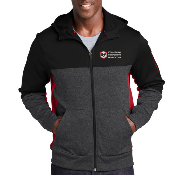 Sport-Tek® Tech Fleece Colorblock Full-Zip Hooded Jacket - Embroidered Logo Thumbnail