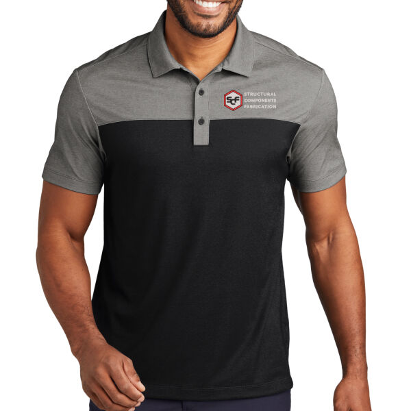 Port Authority® Fine Pique Blend Blocked Polo - Embroidered Logo Thumbnail